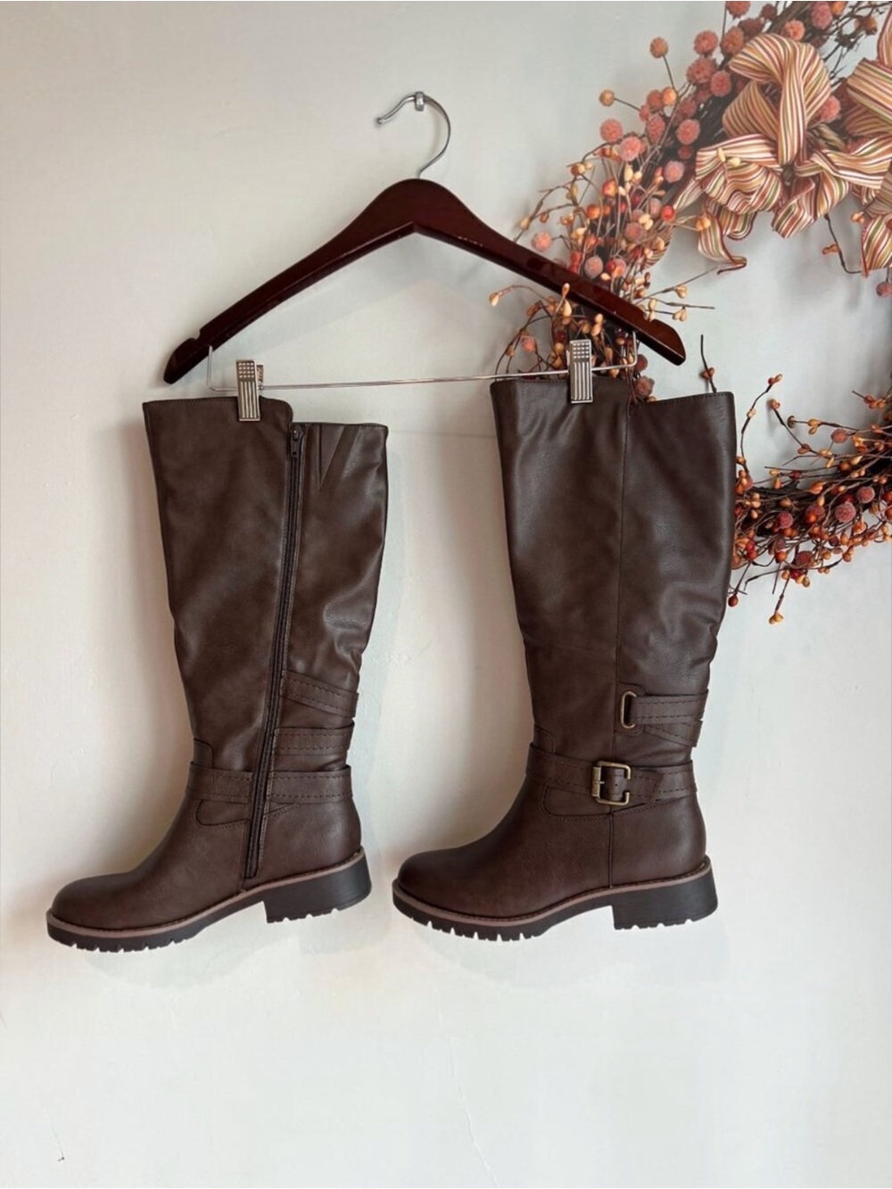 Sun + Stone Blakelyy Womens Buckle Knee-High Boots Sz 6.5M in Chocolate Brown